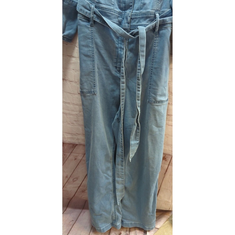 Lane Bryant blue jean romper 24S 24 short belted waist zip front wide leg 3/4slv - Picture 10 of 15